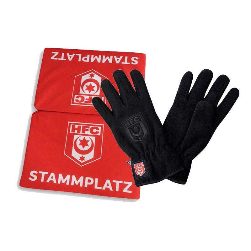 Stadionpaket 2: Sitzkissen "Stammplatz" und Fleecehandschuhe HFC mit Prägelogo