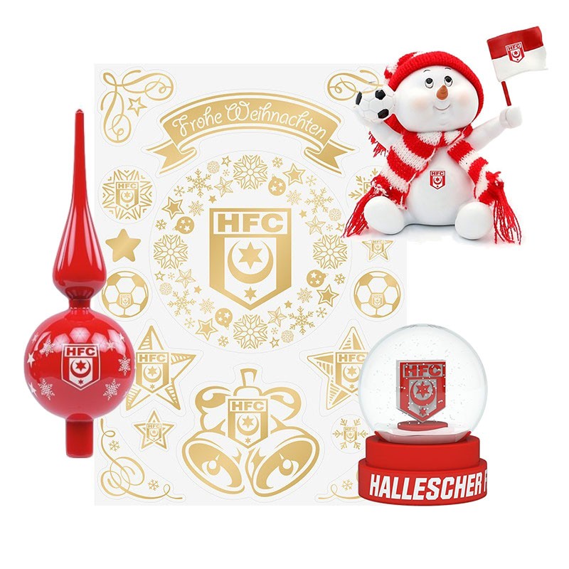 Weihnachtspaket 1 (Schneekugel, Fußball Schneekind, Fensterbilder, Weihnachtsbaumspitze),